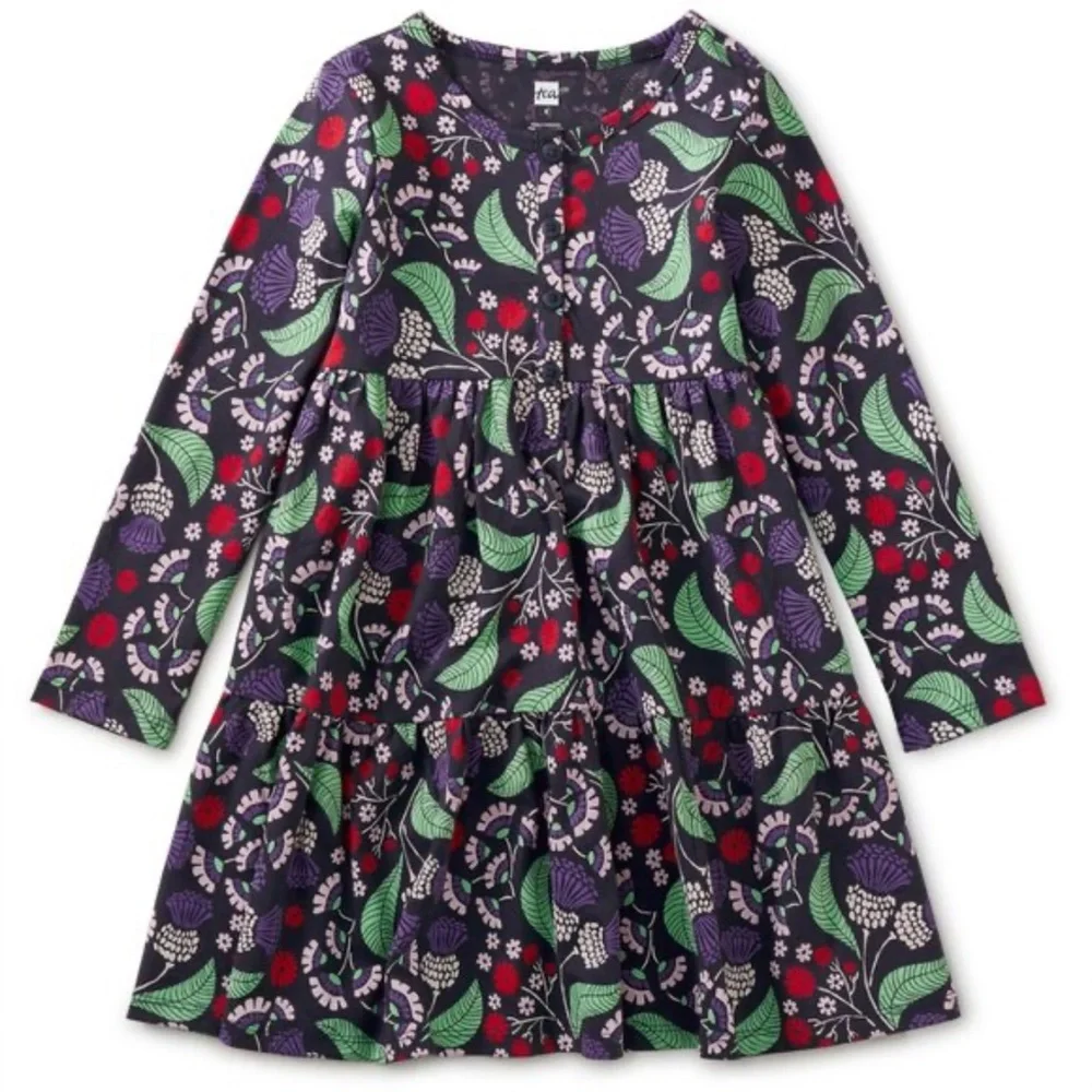 Tea Collection Black and Green Floral Dress Size 5